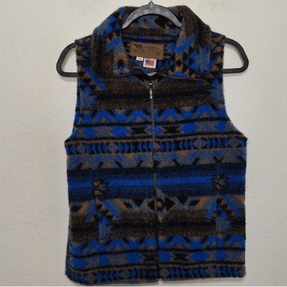 Bear Ridge Outfitters Blue Multi Vintage Western Wool Blend Zip Front Vest XS